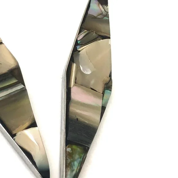 Handcrafted Abalone Diamond-shaped Dangle Earrings in Alpaca Silver. - Picture 4 of 5